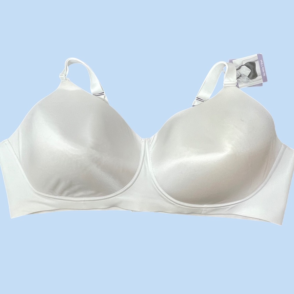 Catherines No-Wire T-Shirt Bra Womens‎ 50D White Wireless Satin Full Coverage